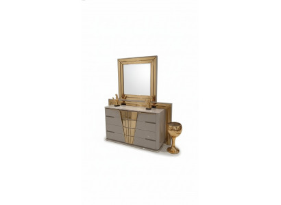Modern Kommode mat Spigel Luxus Modern Design Schlofzëmmer Holz Set 2 Stéck.