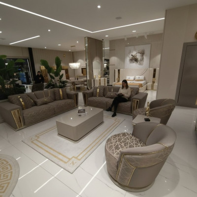 Sofasäll 3+3+1+1 Sëtzplazen + Dësch + Wunnwand Modern Textil Komplett Nei