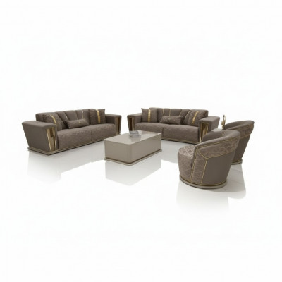 Sofasäll 3+3+1+1 Sëtzplazen + Dësch + Wunnwand Modern Textil Komplett Nei
