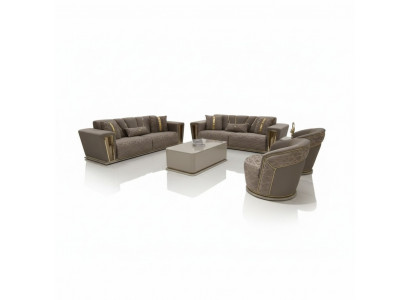 Sofasäll 3+3+1+1 Sëtzplazen + Dësch + Wunnwand Modern Textil Komplett Nei