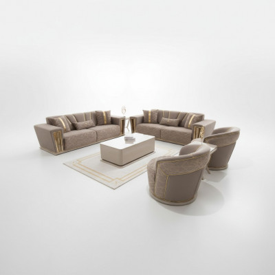 Soffagarnitur Set Komplett Modern 3+3+1+1 Sëtzer + Dësch fir virum Sofa Textil Sofa Holz
