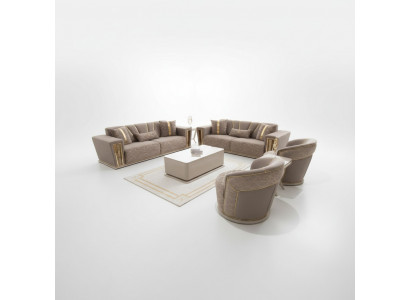 Soffagarnitur Set Komplett Modern 3+3+1+1 Sëtzer + Dësch fir virum Sofa Textil Sofa Holz