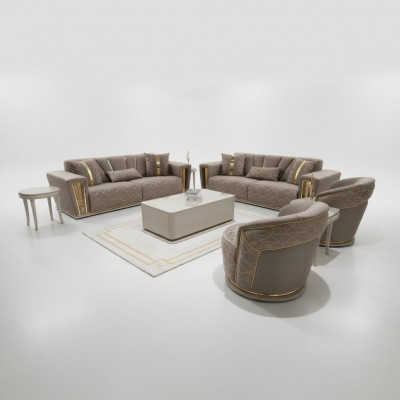 Modern Sofagarnitur 3+3+1 Plaz Sessel Textil 3-Sëtz Sofa 3tlg. Set Design Neit