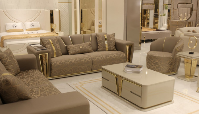 Sofasaz 3+1+1 Sëtzer Textil Holz Sofa 3 Sëtzer Modern Fauteuil Komplett Set