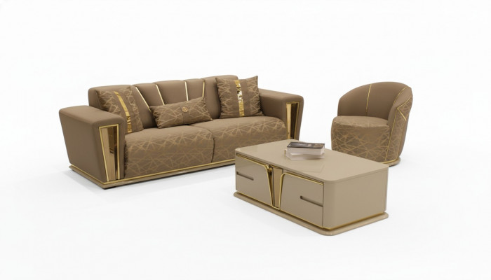 Sofasaz 3+1+1 Sëtzer Textil Holz Sofa 3 Sëtzer Modern Fauteuil Komplett Set