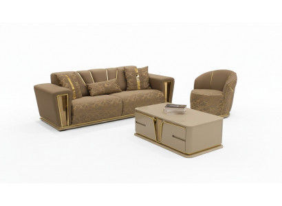 Sofasaz 3+1+1 Sëtzer Textil Holz Sofa 3 Sëtzer Modern Fauteuil Komplett Set