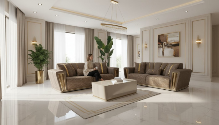 3+3 Sëtzer Modern Sofagarnitur Fotell Textil Gro Sofa 3 Sëtzer Luxus Komplett 2tlg