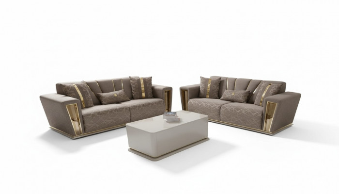 3+3 Sëtzer Modern Sofagarnitur Fotell Textil Gro Sofa 3 Sëtzer Luxus Komplett 2tlg