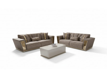 3+3 Sëtzer Modern Sofagarnitur Fotell Textil Gro Sofa 3 Sëtzer Luxus Komplett 2tlg