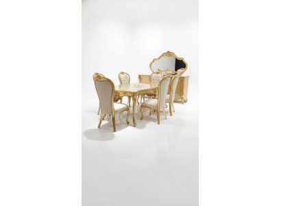 Klasseschen Iessdësch + 6x Still + Anrichte mat Spigel Gold Holz Kommode Nei