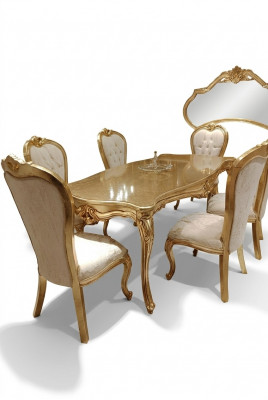 Klasseschen Iessdësch 200x110cm Gold Luxus Holzdësch Iessen Kichen Neit Design Dëscher