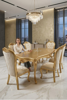 Design Iesszëmmer Komplett Iessdësch + 6x Still Klassesch Miwwelen Holzdësch NeI