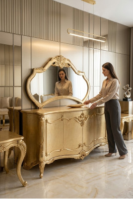 Luxus Säitendësch Anrichte mat Spigel Garnitur Kommode Holz Kommoden Klassesch