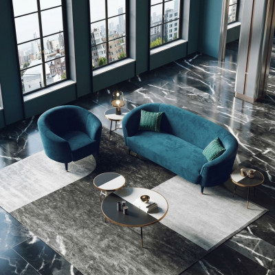 Samt 3 Sëtzer Stoff Sofa Wunnlandschaft Relax Sëtz Design Couch Lounge Sofasen