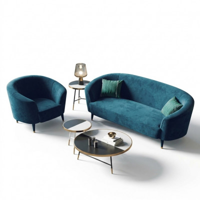 Samt 3 Sëtzer Stoff Sofa Wunnlandschaft Relax Sëtz Design Couch Lounge Sofasen