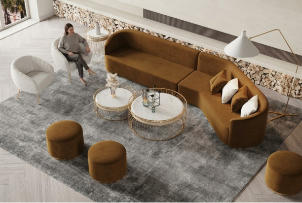 Ecksofa L-Form Wunnlandschaft Relax Sëtz Design Couch Lounge Canapéen Samett Sofa