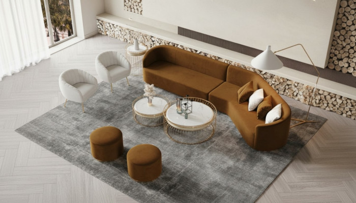 Ecksofa L-Form Wunnlandschaft Relax Sëtz Design Couch Lounge Canapéen Samett Sofa