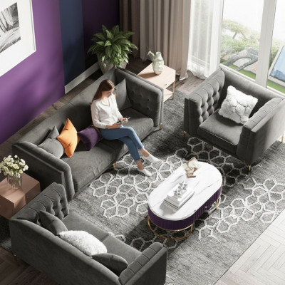 Stoff Wunnlandschaft Relax Sëtz Design Couch Lounge Sofae Samt Sofa 3 Sëtzer