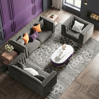 Stoff Wunnlandschaft Relax Sëtz Design Couch Lounge Sofae Samt Sofa 3 Sëtzer