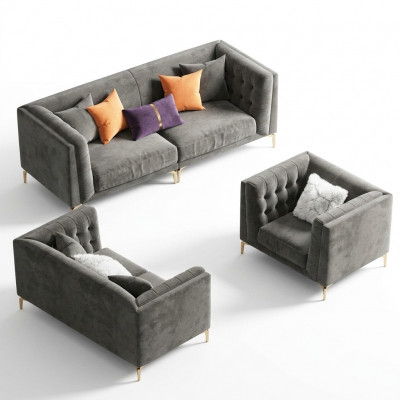 Stoff Wunnlandschaft Relax Sëtz Design Couch Lounge Sofae Samt Sofa 3 Sëtzer