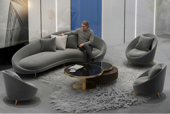 Eckcouch + Fauteuil Wunnlandschaft Relax Sëtz Design Canapé Lounge Canapéen Textil Samt