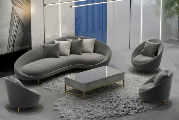 Eckcouch + Fauteuil Wunnlandschaft Relax Sëtz Design Canapé Lounge Canapéen Textil Samt