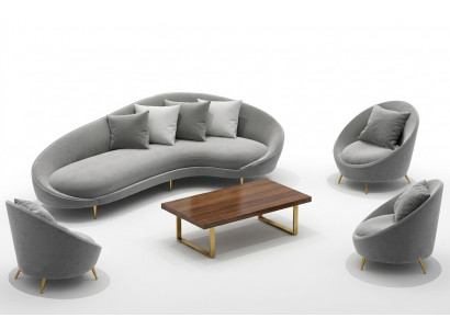 Eckcouch + Fauteuil Wunnlandschaft Relax Sëtz Design Canapé Lounge Canapéen Textil Samt