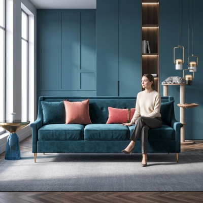 Stoff Dreesëtz Relax Sëtz Design Couch Lounge Canapéen Samt Sofa 3 Sëtz Miwwelen