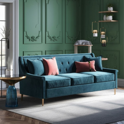 Stoff Dreesëtz Relax Sëtz Design Couch Lounge Canapéen Samt Sofa 3 Sëtz Miwwelen