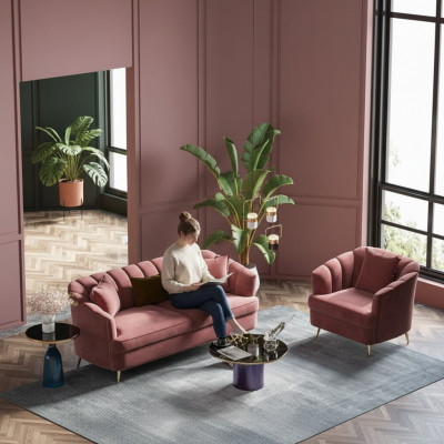 Sofagarnitur 3+1 Sëtzer Sëtz Design Couch Lounge Canapéë Wunnlandschaft Samett Miwwelen