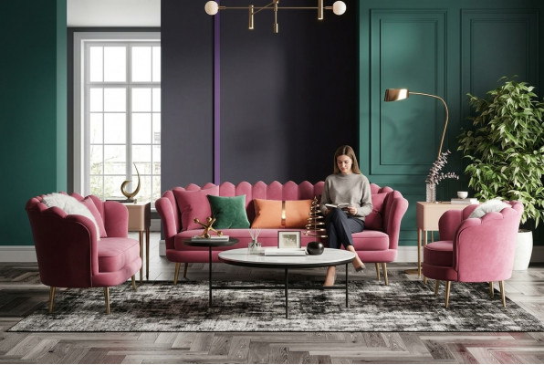 Miwwel Sëtz Design Canapé Lounge Sofas Textil Samett Sofagarnitur 3+2+1 Sëtzer Canapé