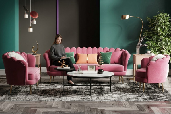 Couchen Miwwelen Relax Sëtzt Design Couch Lounge Canapéën Textil Canapé 3 Sëtzer Samett Nei