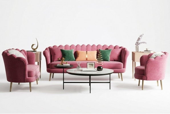 Couchen Miwwelen Relax Sëtzt Design Couch Lounge Canapéën Textil Canapé 3 Sëtzer Samett Nei
