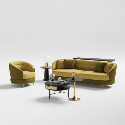 Design Couch Lounge Sofas Samt Sofagarnitur 3+1 Sëtzer Sofa Wunnlandschaft giel