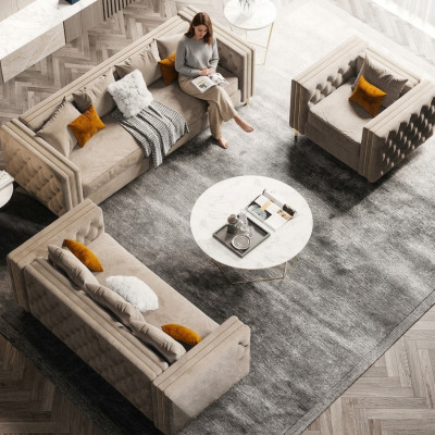 Chesterfield Sofagarnitur 321 Wunnlandschaft Relax Sëtz Design Canapé Sofa Samt