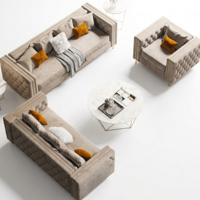 Samt Wunnlandschaft Relax Sëtz Design Canapé Lounge Canapéen Sofa 3 Sëtzer 233 cm