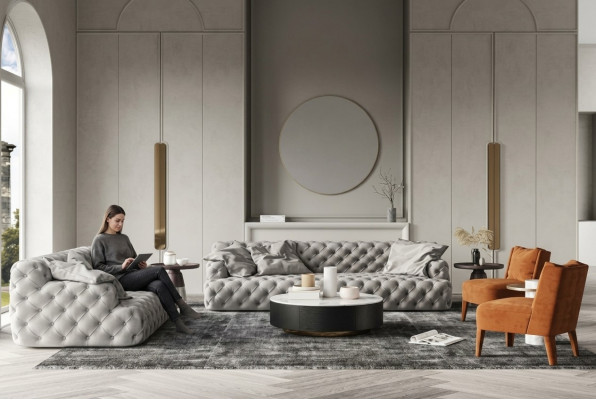Chesterfield Lieder Sofa Dräisëtzer Relax Sëtz Design Couch Lounge Sofas 234 cm