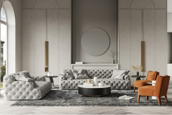 Chesterfield Lieder Sofa Dräisëtzer Relax Sëtz Design Couch Lounge Sofas 234 cm