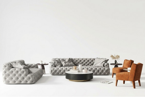 Chesterfield Lieder Sofa Dräisëtzer Relax Sëtz Design Couch Lounge Sofas 234 cm