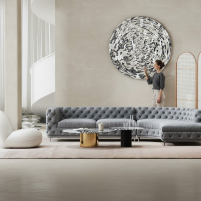 Chesterfield Sëtz Design Couch Lounge Sofaen Textil Ecksofa L-Form Wunnlandschaft