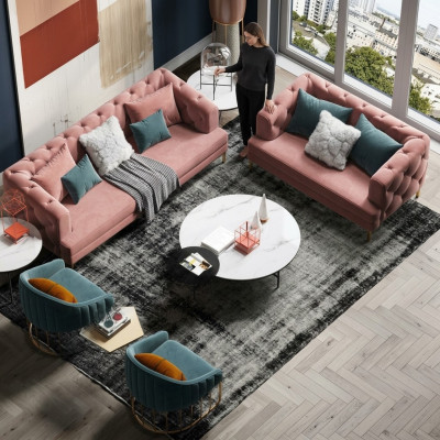 Rosa Chesterfield Wunnlandschaft Designer Canapé Lounge Sofae 3+2 Sëtzer Set
