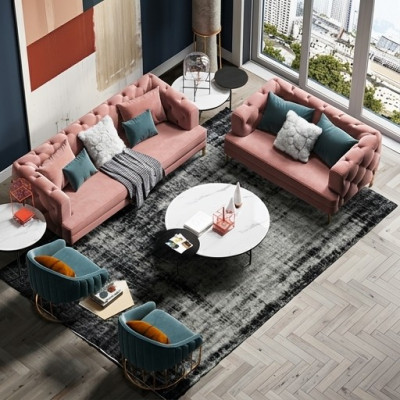 Rosa Chesterfield Wunnlandschaft Designer Canapé Lounge Sofae 3+2 Sëtzer Set