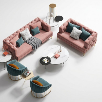 Rosa Chesterfield Wunnlandschaft Designer Canapé Lounge Sofae 3+2 Sëtzer Set
