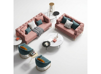 Rosa Chesterfield Wunnlandschaft Designer Canapé Lounge Sofae 3+2 Sëtzer Set