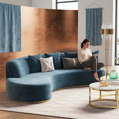 Samt Canapé 4 Plazen Këssen Textil Modern Relax Sëtz Luxus Miwwelen Eckcanapé Ronn Nei