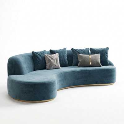Samt Canapé 4 Plazen Këssen Textil Modern Relax Sëtz Luxus Miwwelen Eckcanapé Ronn Nei