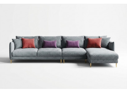 Textil Modern Entspanen Sëtz Luxus Miwwelen Wunnlandschaft Ecksofa L-Form Gepolstert Sofa