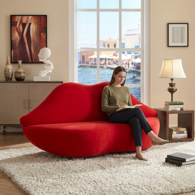 Lippen Sofa 2-Sëtzer Polster Samt Modern Relax-Sitz Luxus Miwwel Canapé Miwwel Neit