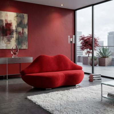 Lippen Sofa 2-Sëtzer Polster Samt Modern Relax-Sitz Luxus Miwwel Canapé Miwwel Neit