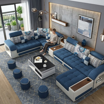 Ecksofa U-Form Polster Modern Relax Sëtz Luxus Miwwel Wunnlandschaft Sofa Couch